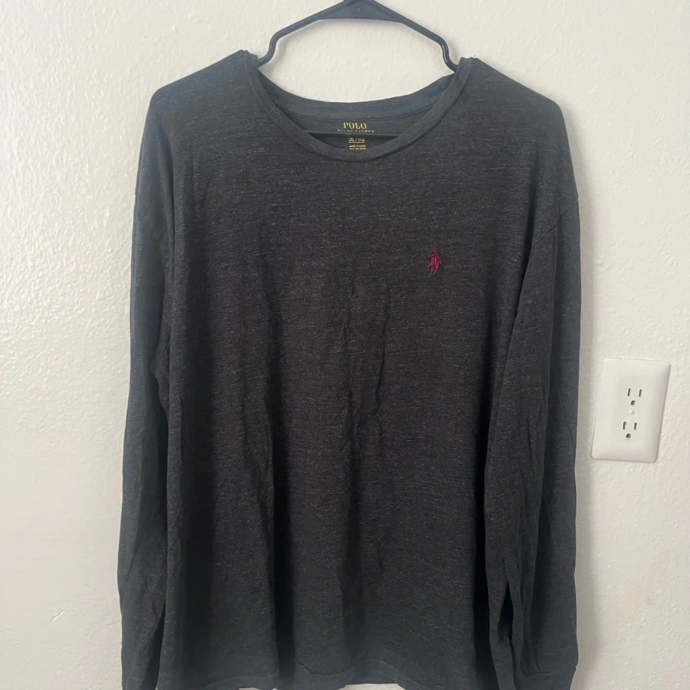 ✨Polo by Ralph Lauren Charcoal Long-Sleeve Crewneck with Red Polo Logo